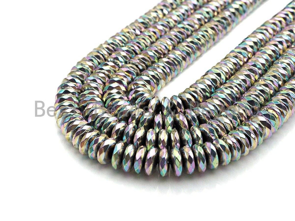 NEW Rainbow Color Natural Hematite Silver Rondelle Faceated Beads,2x3mm, 2x4mm/3x6mm/3x8mm, AB Hematite Beads,15.5inch strand, sku#S124