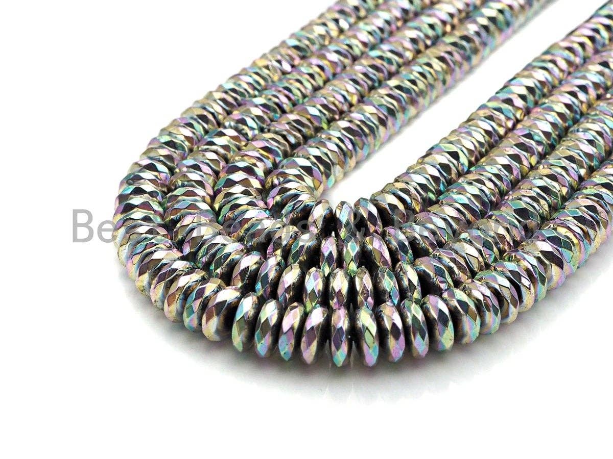 NEW Rainbow Color Natural Hematite Silver Rondelle Faceated Beads,2x3mm, 2x4mm/3x6mm/3x8mm, AB Hematite Beads,15.5inch strand, sku#S124