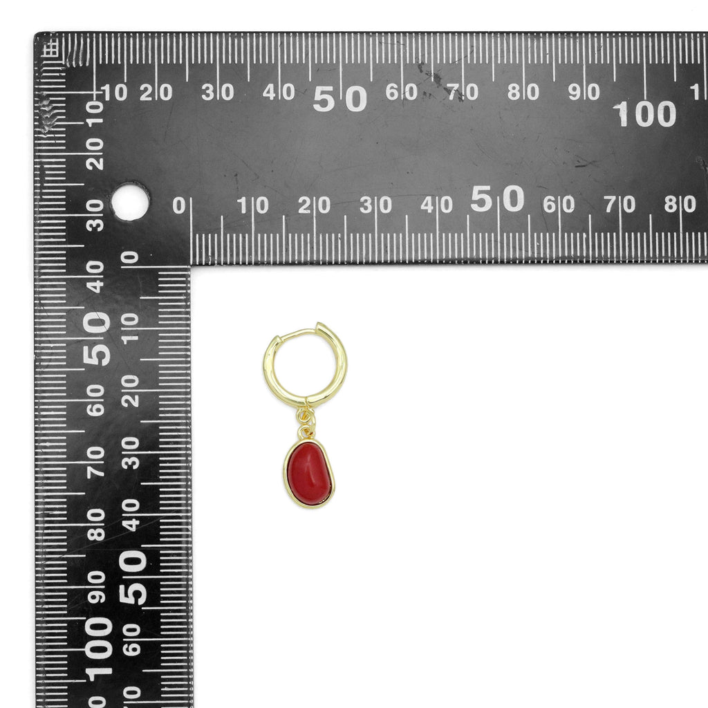 Gold Red Bean Pendant Hoop Earrings, Sku#A366