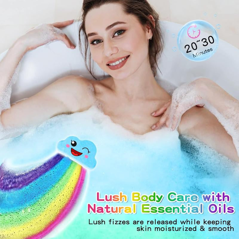 Rainbow Bath Bombs for Kids, Handmade 4 Pcs Kid Bath Bombs Gift Set, Easter Basket Stuffers & Valentine Gifts for Kids Girls Bubble Bath