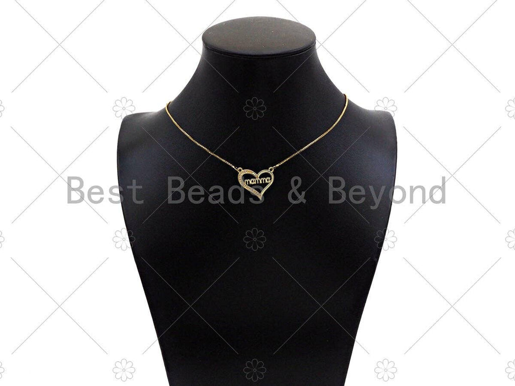 Gold Filled CZ Micro Pave Mama On Heart Shape Pendant,18K Gold Filled Mama Charm, Mother's Day,Necklace Bracelet Pendant,22x20mm,Sku#LD120