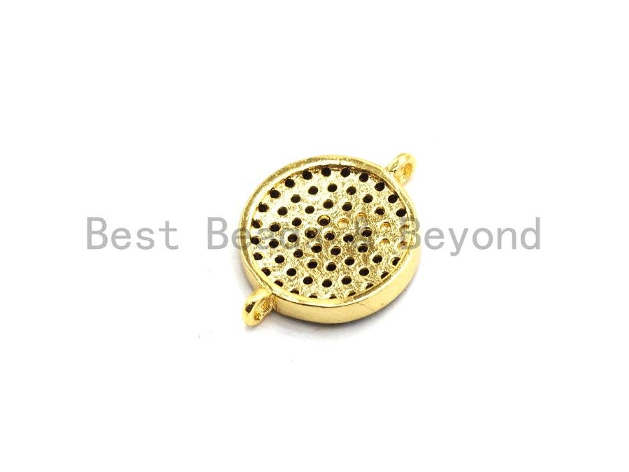 CZ Micro Pave Round Coin Connector for Bracelet/Necklace, Fuchsia/Brown/Turquoise/Black/Blue Color CZ Pave Beads,12x16mm, sku#E450