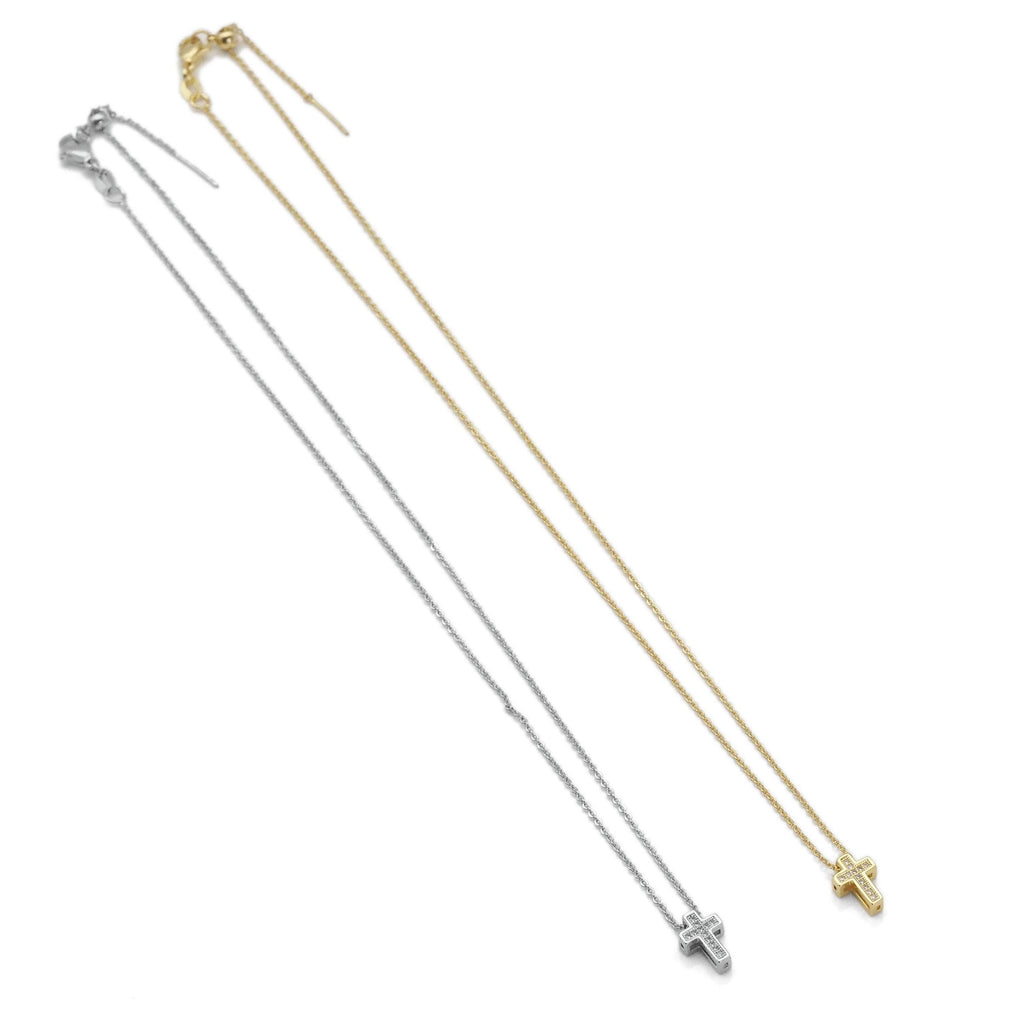 Gold Silver Link Cross Charm Adjustable necklace, Sku#EF353