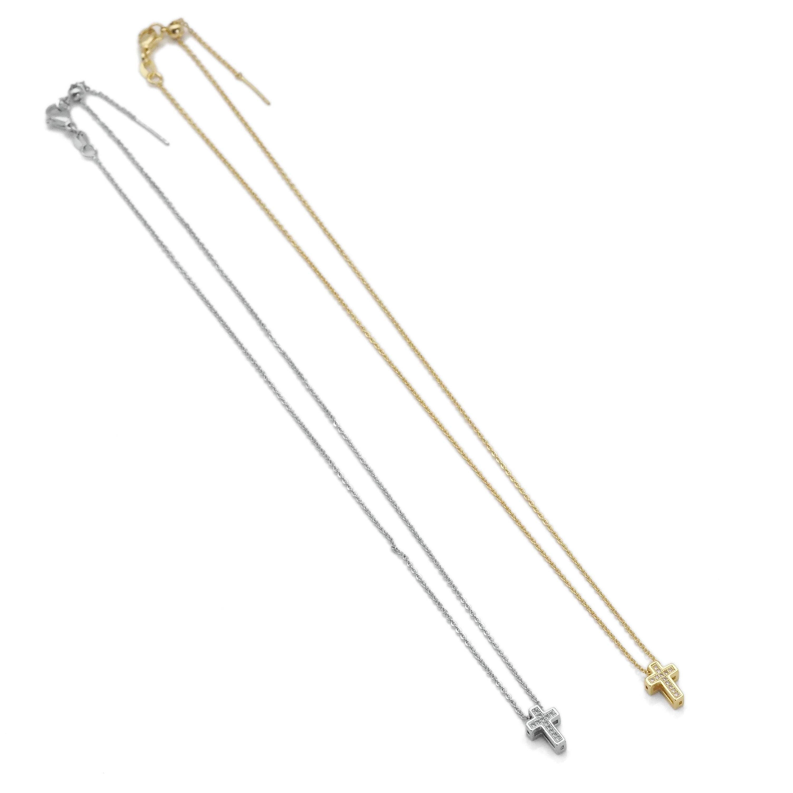 Gold Silver Link Cross Charm Adjustable necklace, Sku#EF353