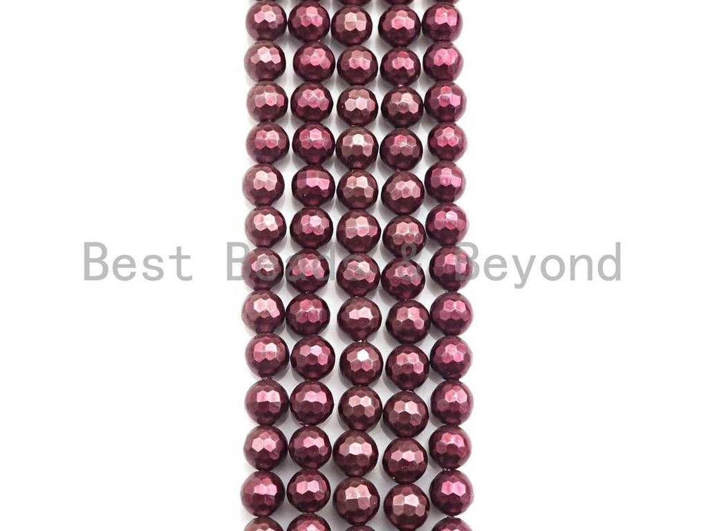 Natural Mother of Pearl Maroon Color Round Faceted beads, 6mm/8mm/10mm/12mm Maroon MOP Beads, 15.5inch strand, SKU#T131C