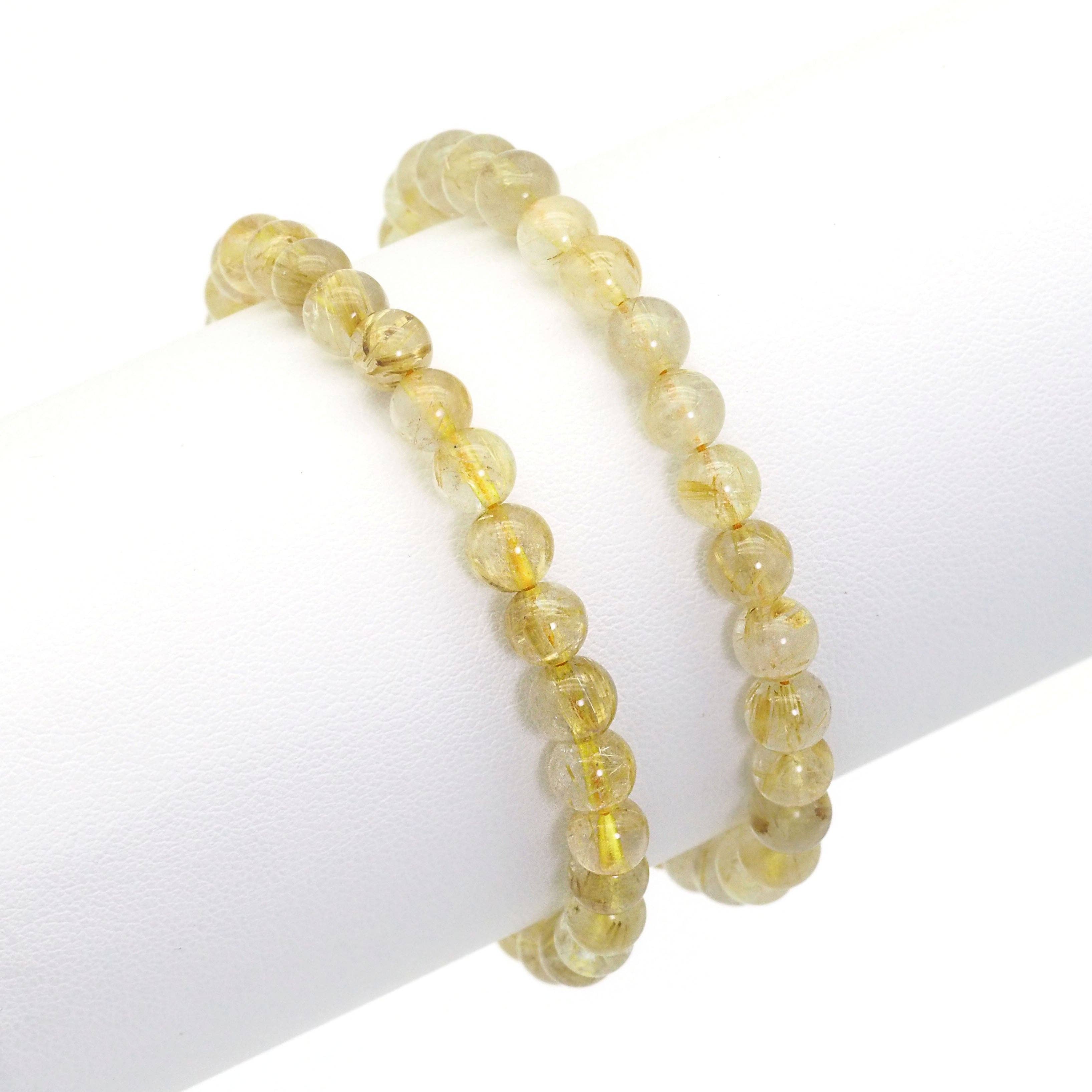 Genuine Round Smooth Rutilated Quartz Stretchy Bracelet, Sku#EF361