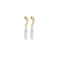 White Pearl Twisted Gold Hoop Stud Earrings, Sku#LX449
