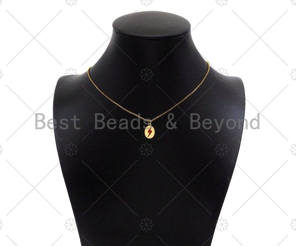 18K Dainty Gold Red Enamel North Star Lighting Heart On Oval Pendant, Gold Enamel Medallion Charm, 9x14mm,Sku#Y419