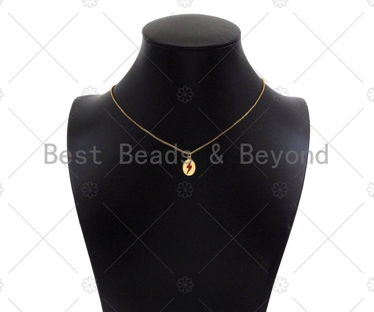 18K Dainty Gold Red Enamel North Star Lighting Heart On Oval Pendant, Gold Enamel Medallion Charm, 9x14mm,Sku#Y419