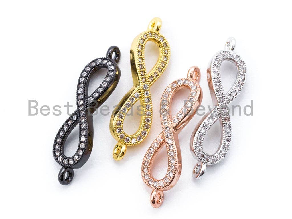 Clear CZ Micro Pave Gold Infinity Loop Link Connector, Cubic Zirconia Connector Charm for Jewelry Making, 27x7mm,sku#E124C