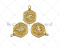 18k Dainty Gold Cute Bird On Round Coin Shape Charms,  Sku#F1317C