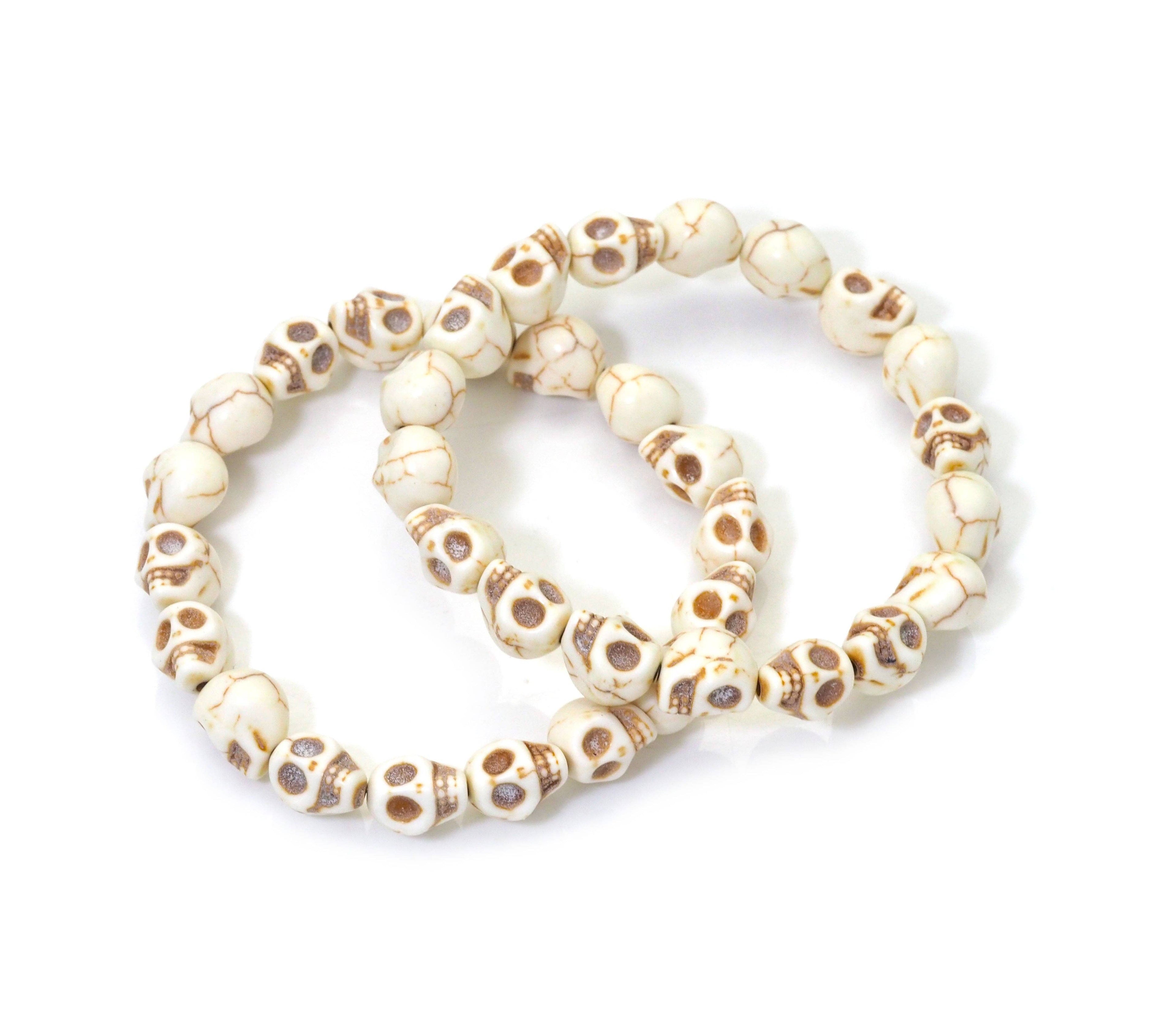 White Turquose Skull Stretch Bracelet, Sku#U1455