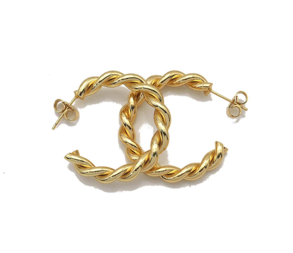 Gold Twisted Hoop Stud Earrings, Sku#LX190