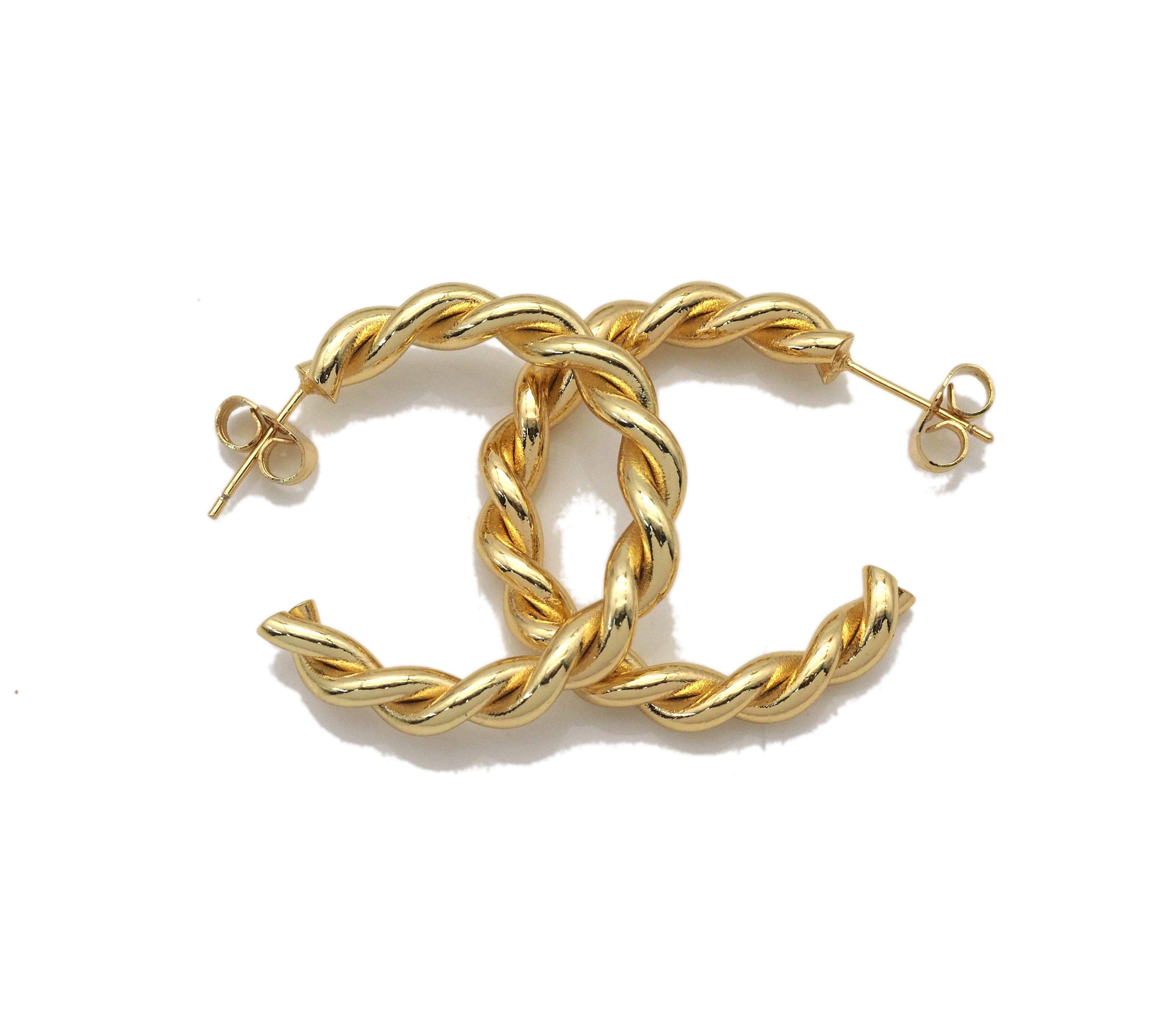 Gold Twisted Hoop Stud Earrings, Sku#LX190