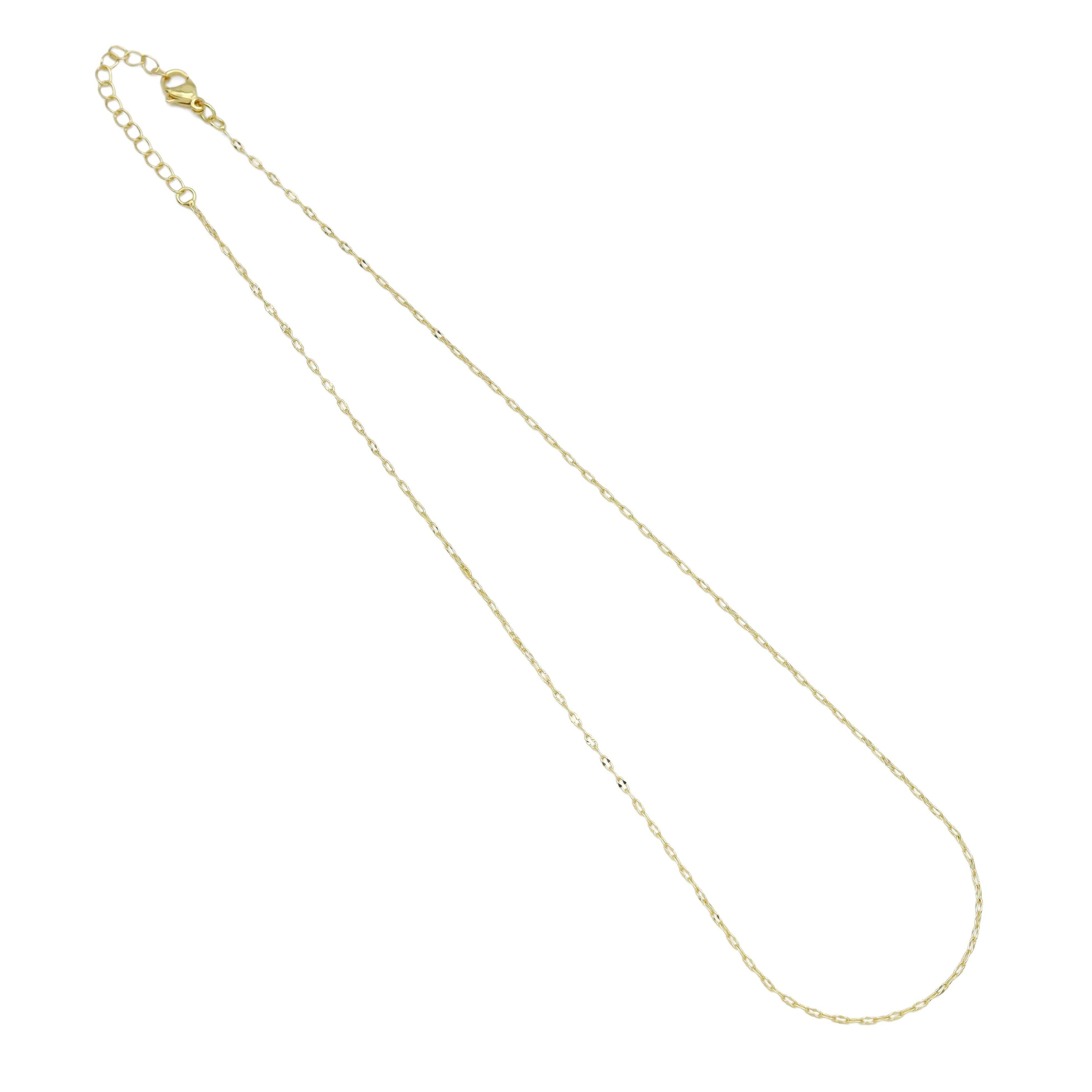 Gold Flat Oval Link Chain Necklace, Sku#LD591c