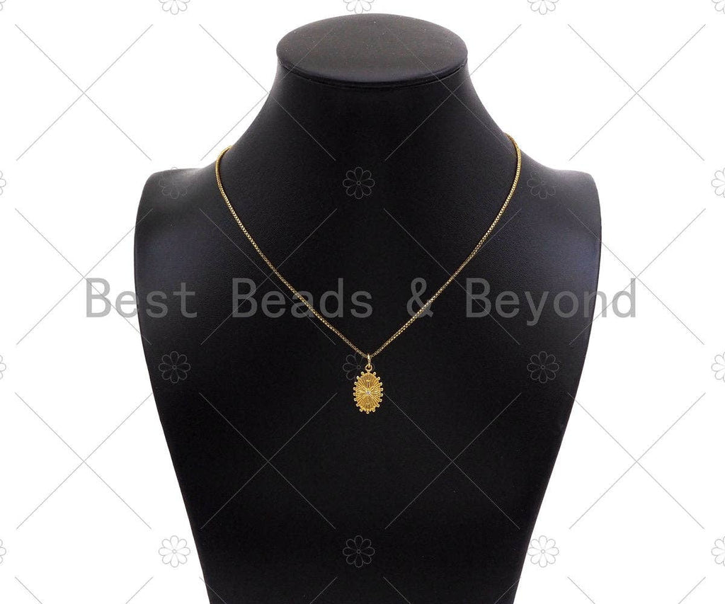 CZ Micro Pave North Star On Oval Shape Pendant,18k Dainty Gold Radial Medallion Charm, Necklace Bracelet Charm Pendant,11x18mm,Sku#Z1322