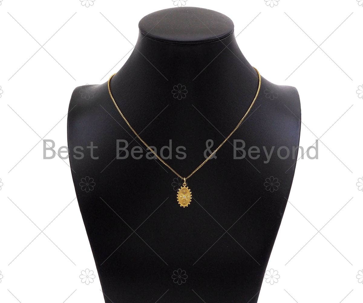 CZ Micro Pave North Star On Oval Shape Pendant,18k Dainty Gold Radial Medallion Charm, Necklace Bracelet Charm Pendant,11x18mm,Sku#Z1322