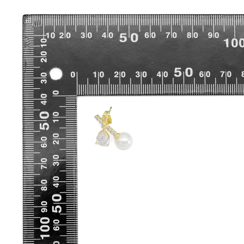 Teardrop White Pearl Cross Stud Earrings, Sku#ZX195