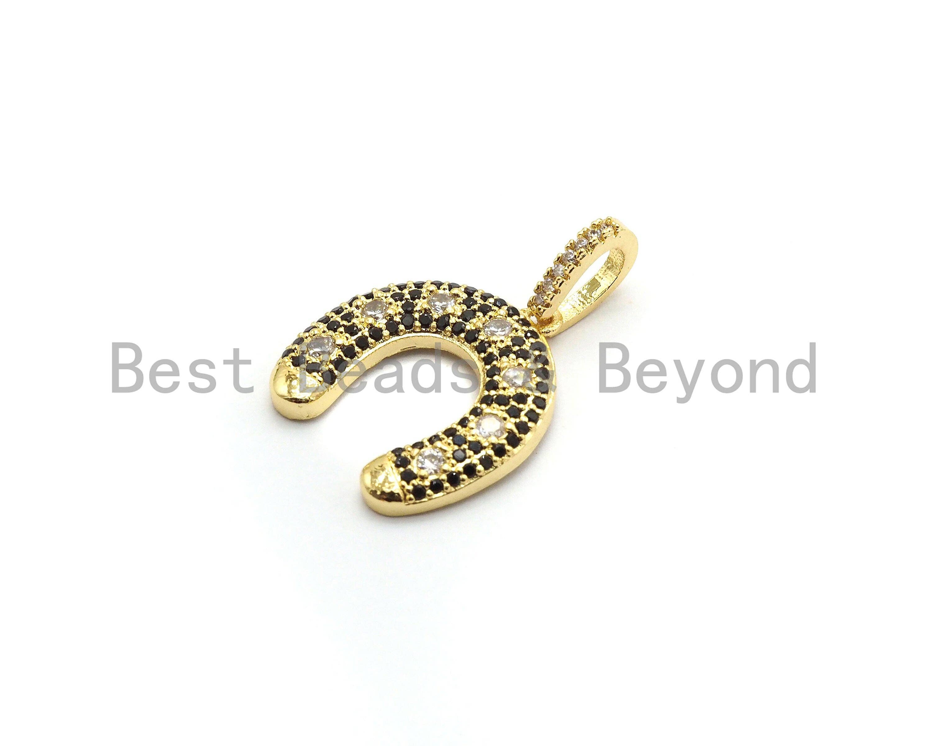 CZ Black/Clear Dual Color CZ Micro Pave Horse Shoe Pendant,