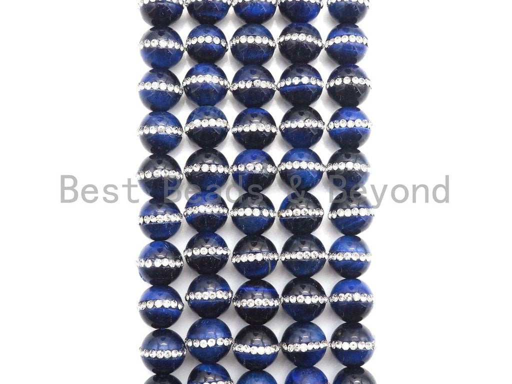 High Quality Blue Tiger Eye with rhinestone inlaid, 6mm/8mm/10mm/12mm/14mm, Tiger eye Beads, 15.5inch Full strand, SKU#V48