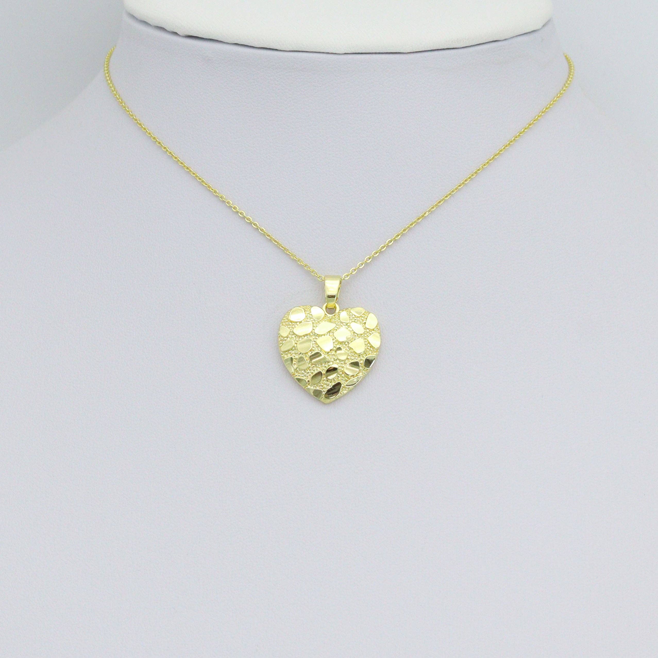 Gold Nugget Textured Heart Charm Pendant,Sku#LX855