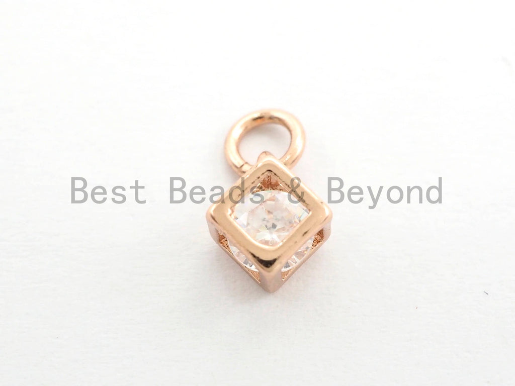 2pcs CZ Micro Pave Square Cubic Shape Pendant/Charm,Clear Cubic Zirconia Charm, Necklace Bracelet Charm Pendant,6x8mm,sku#Y157