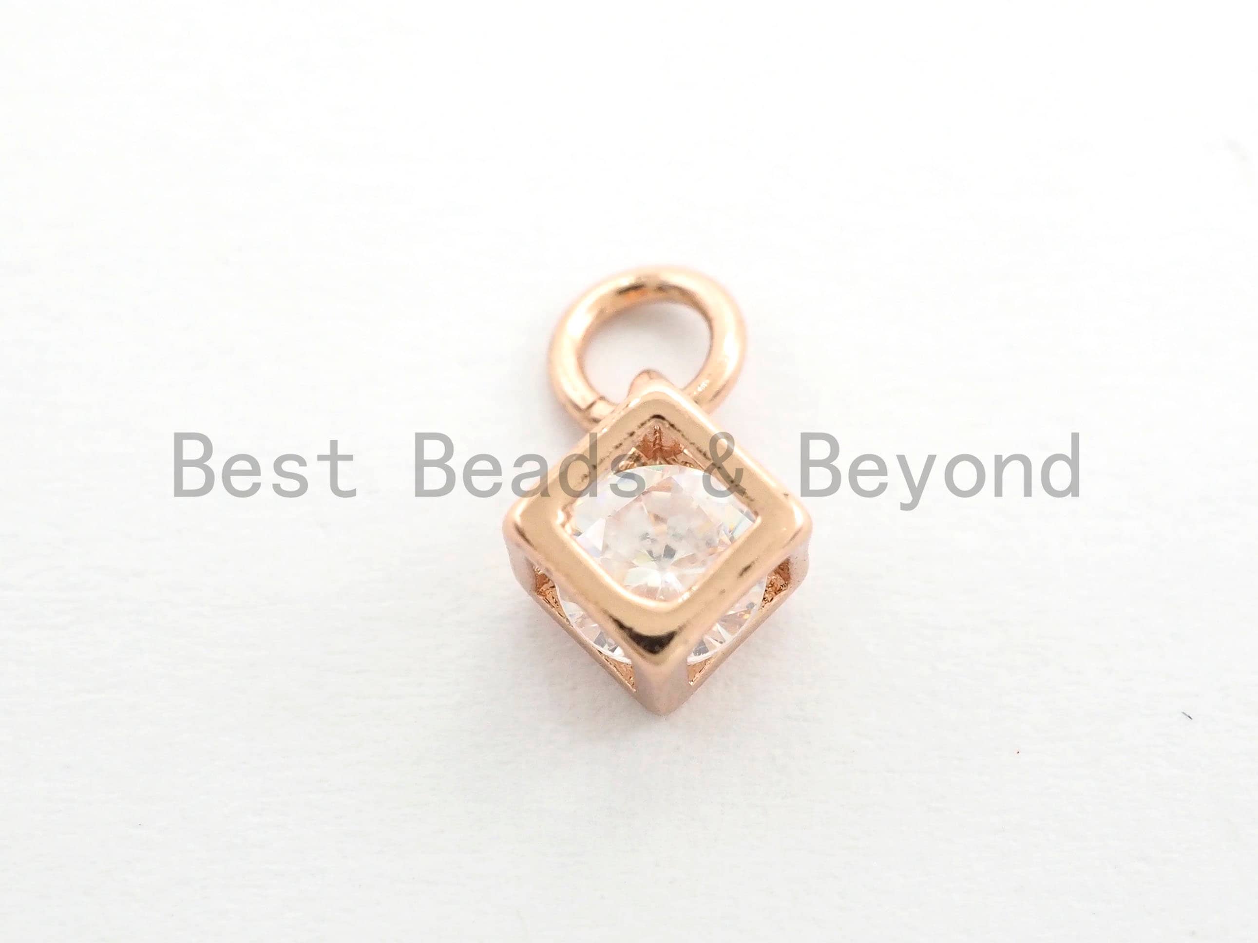 2pcs CZ Micro Pave Square Cubic Shape Pendant/Charm,Clear Cubic Zirconia Charm, Necklace Bracelet Charm Pendant,6x8mm,sku#Y157