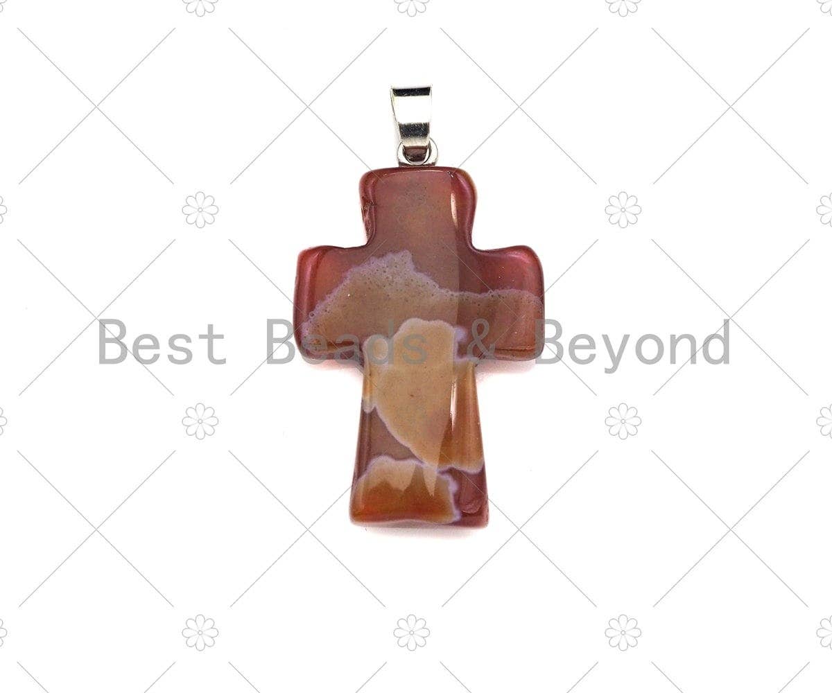High Quality Natural Black White/Dark Red Agate Cross Pendant, Necklace Agate Pendant,22x32mm,Sku#YK23