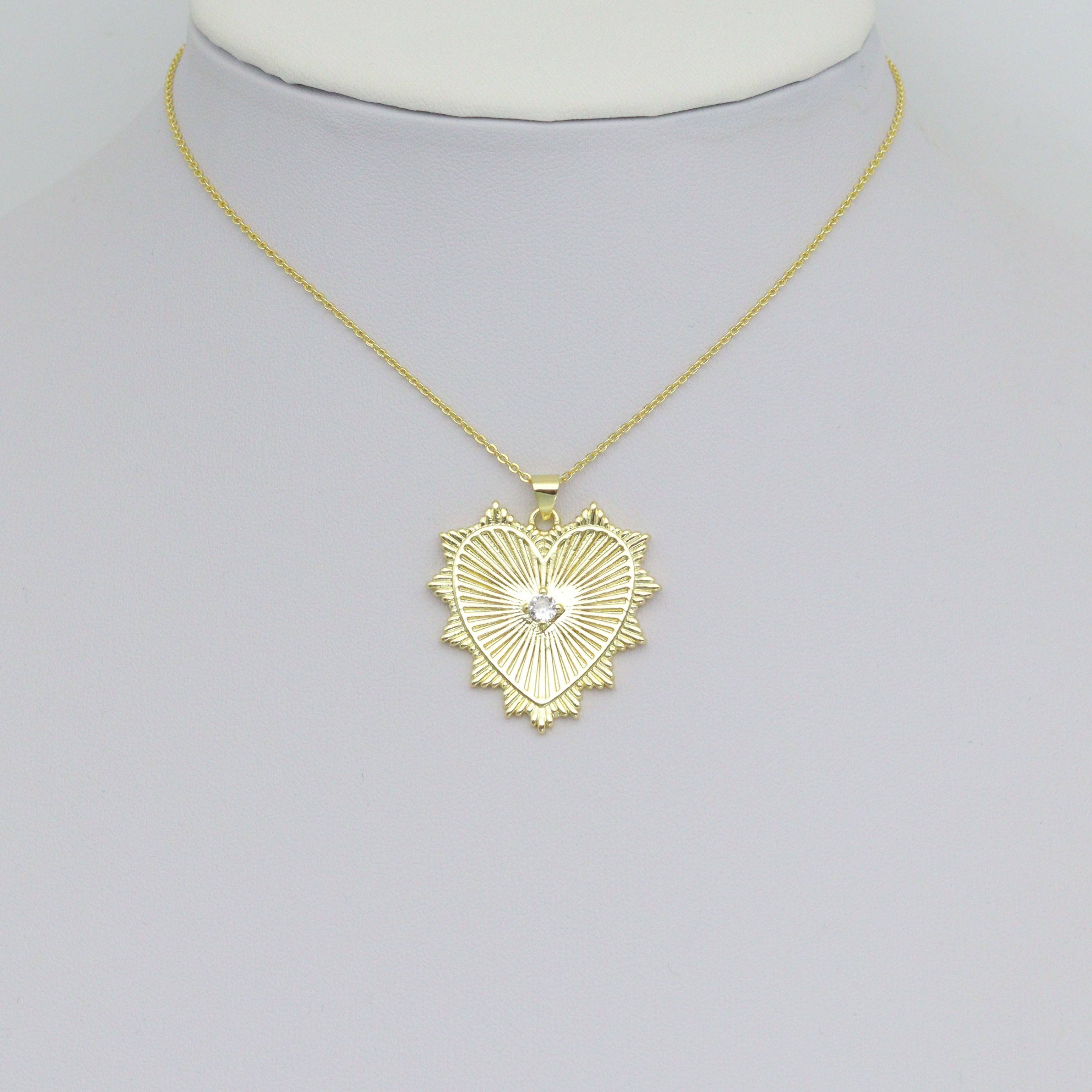 Diamond CZ Spike Heart Charm Pendant, Sku#LX791