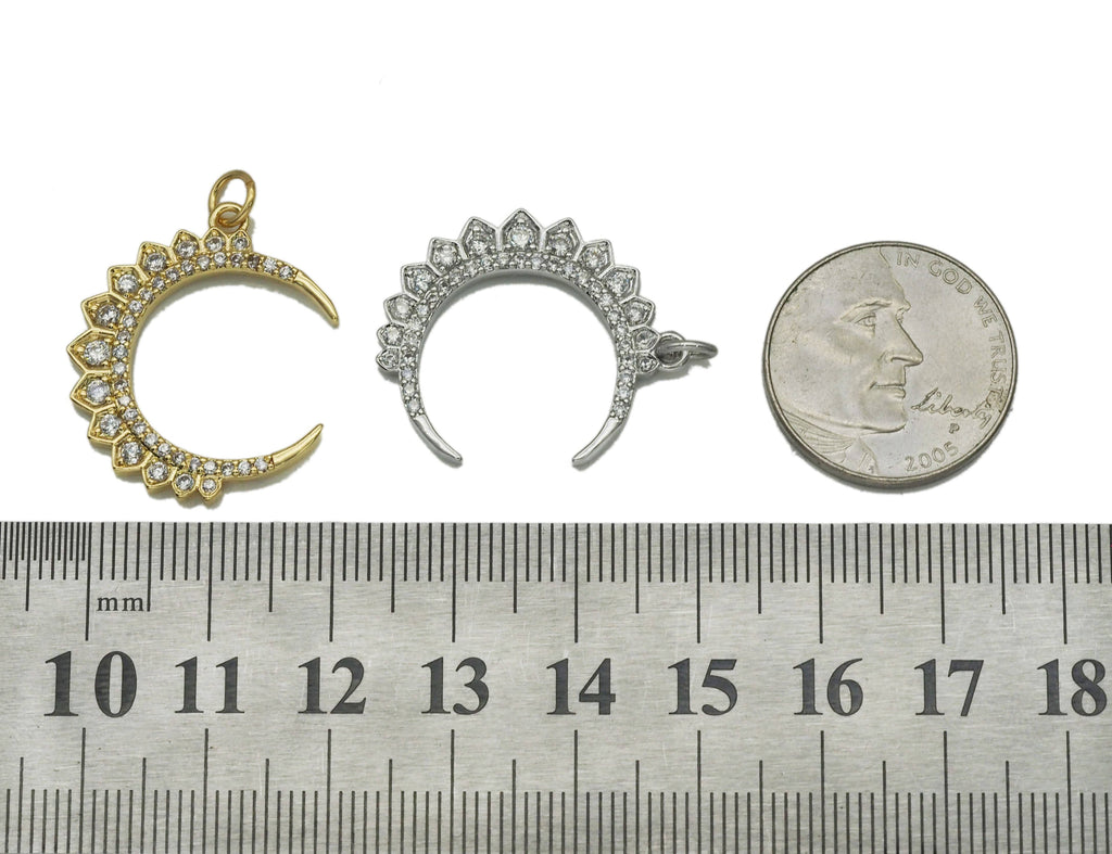 Gold Silver CZ Cresent Moon Charm, Sku#B209