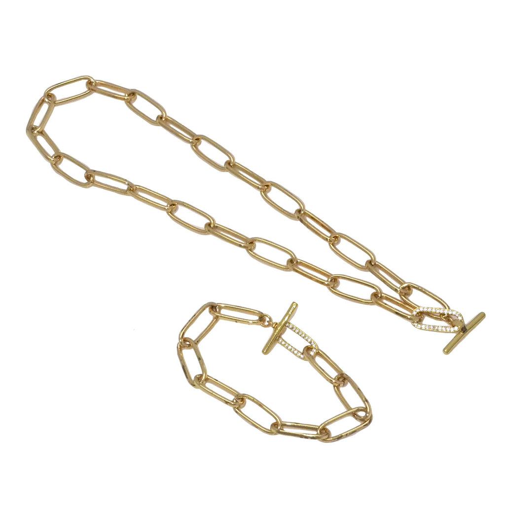 Gold Chunky Paperclip Link Chain Necklace Bracelet, sku#EF307