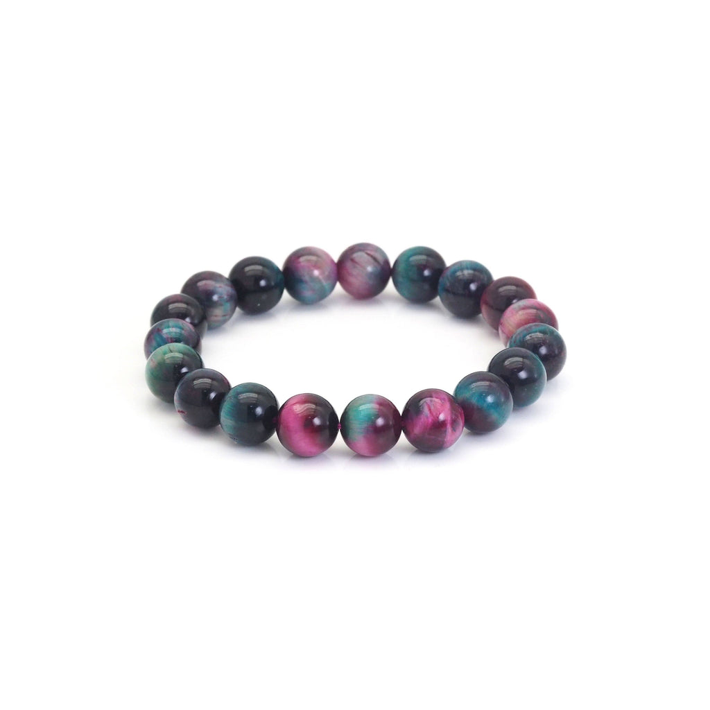 Fuchsia Blue Tiger Eye Round Stretchy Bracelet, Sku#EF435