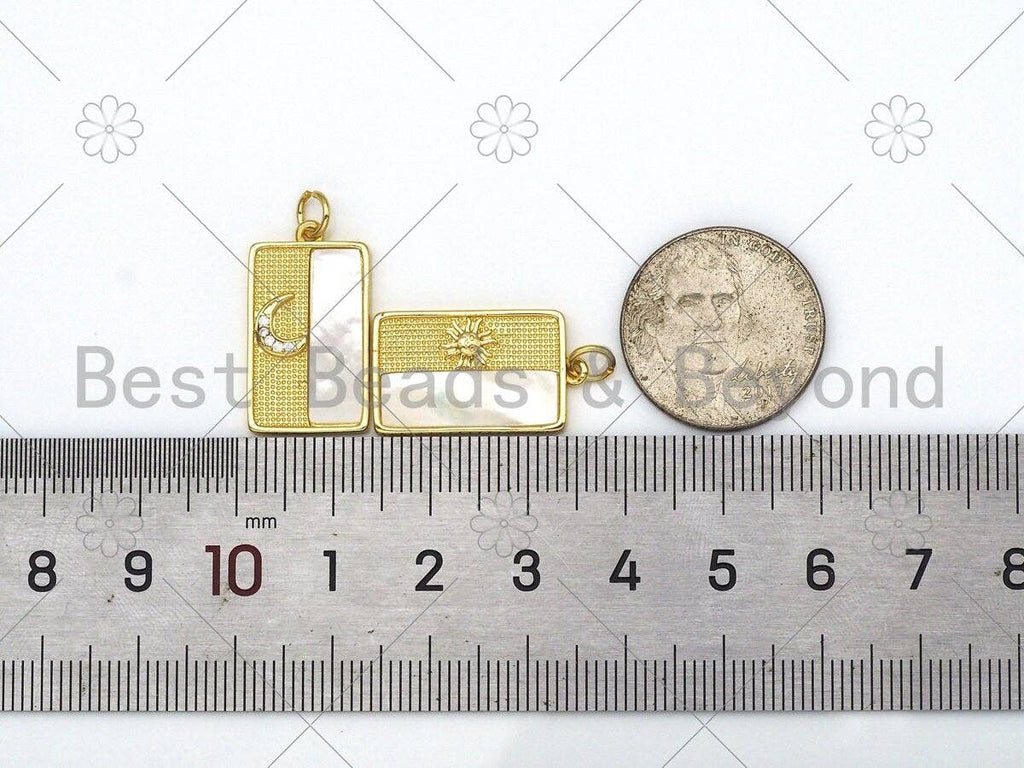 Gold Star Moon Sun with Mother of Pearl On Rectangle Shape Pendant,18K Gold Filled MOP Charm,Necklace Bracelet Pendant,13x22mm,Sku#LK396
