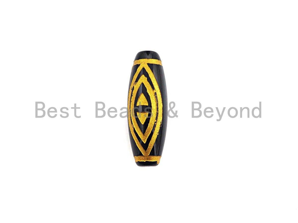 Natural Tibetan Agate Long Oval Shape Beads, Black Gold Dzi beads, Barrel Agate Beads, 10x30mm, sku#U587