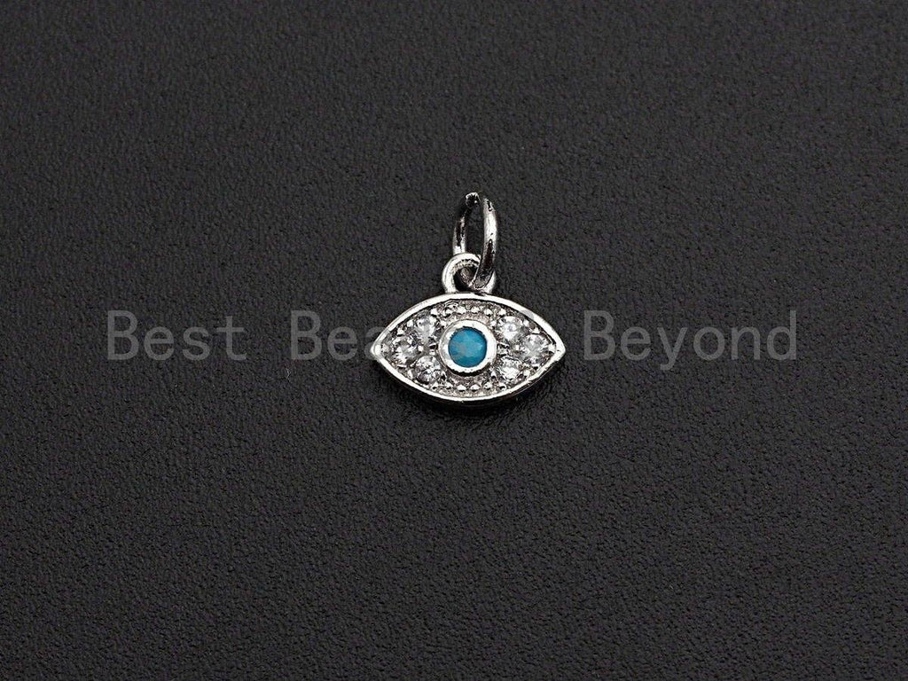 Turquoise Clear CZ Micro Pave Oval Evil Eye Shape Pendant,Cubic Zirconia Oval Charm,Gold/Silver Tone,8x10mm,sku#Z466