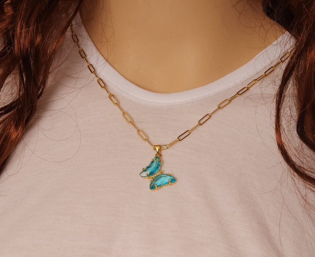 Dainty paperclip Chain Butterfly Necklace, sku#EF178