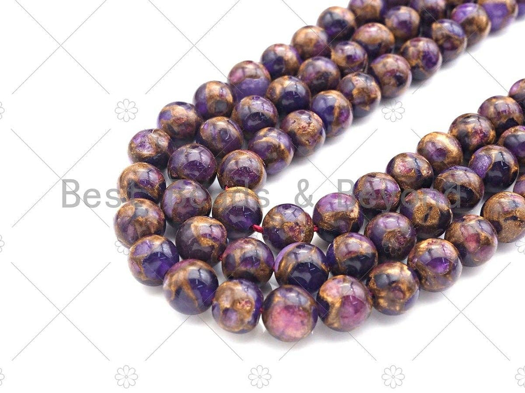 Gold Clinquant Beads, 4mm/6mm/ 8mm/10mm/12mm, Cloisonne Purple Color, 15.5" Full Strand Wholesale Gemstones,sku#U953