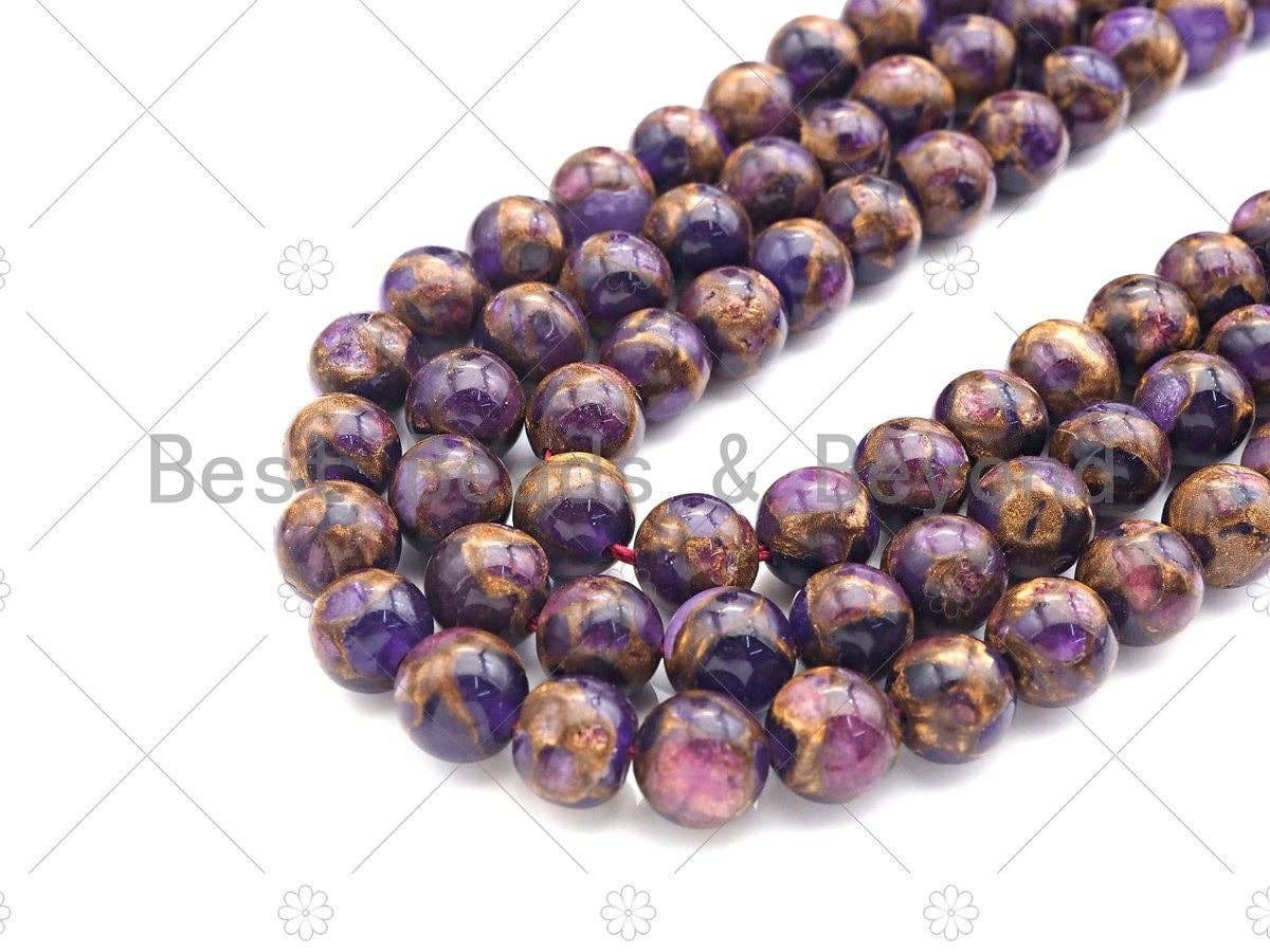 Gold Clinquant Beads, 4mm/6mm/ 8mm/10mm/12mm, Cloisonne Purple Color, 15.5" Full Strand Wholesale Gemstones,sku#U953