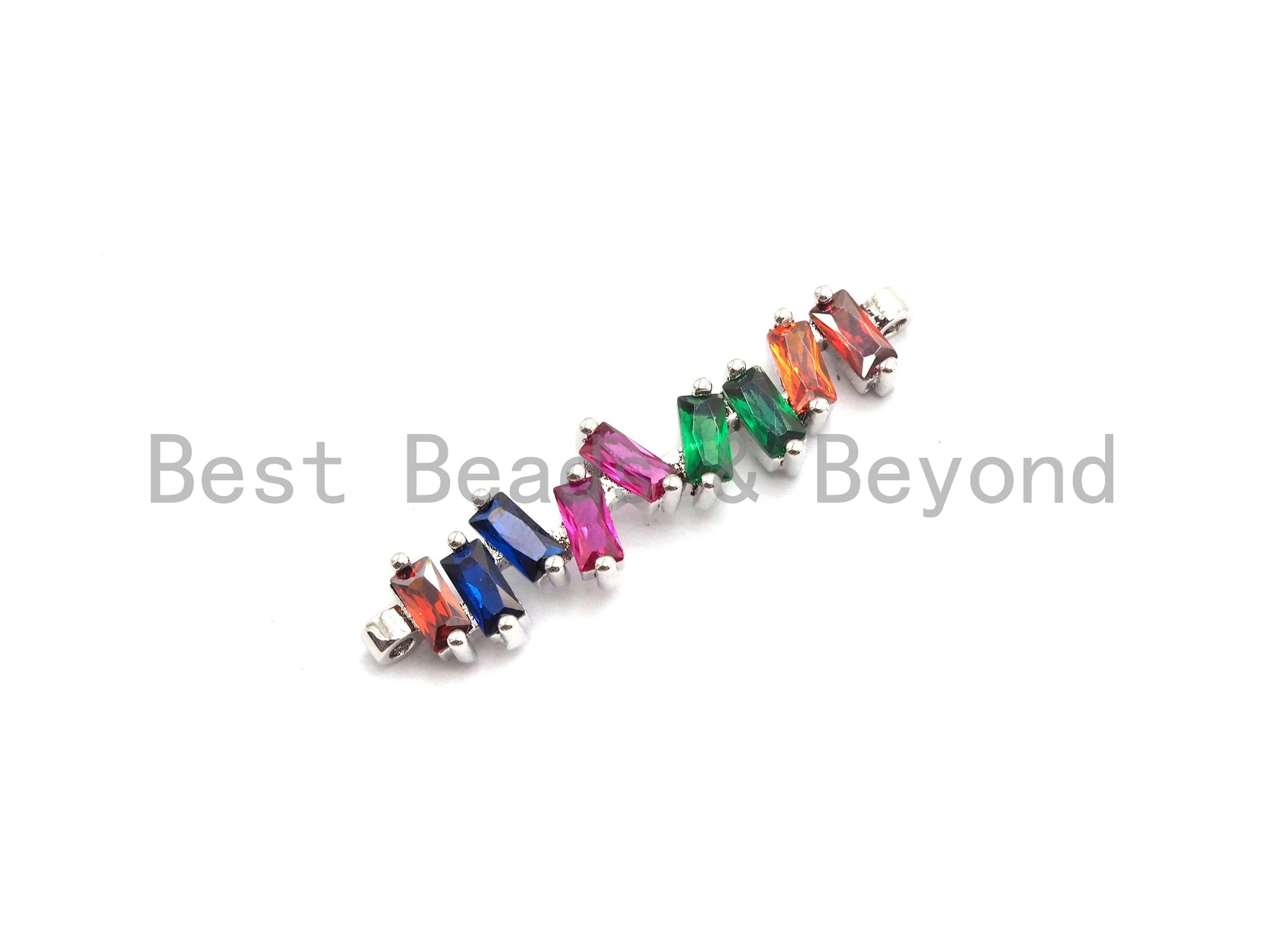 Rainbow CZ Micro Pave Wavy Line Connector Baguette cz Cluster, Link Connector, Spacer Connector,8x35mm,sku#E430C