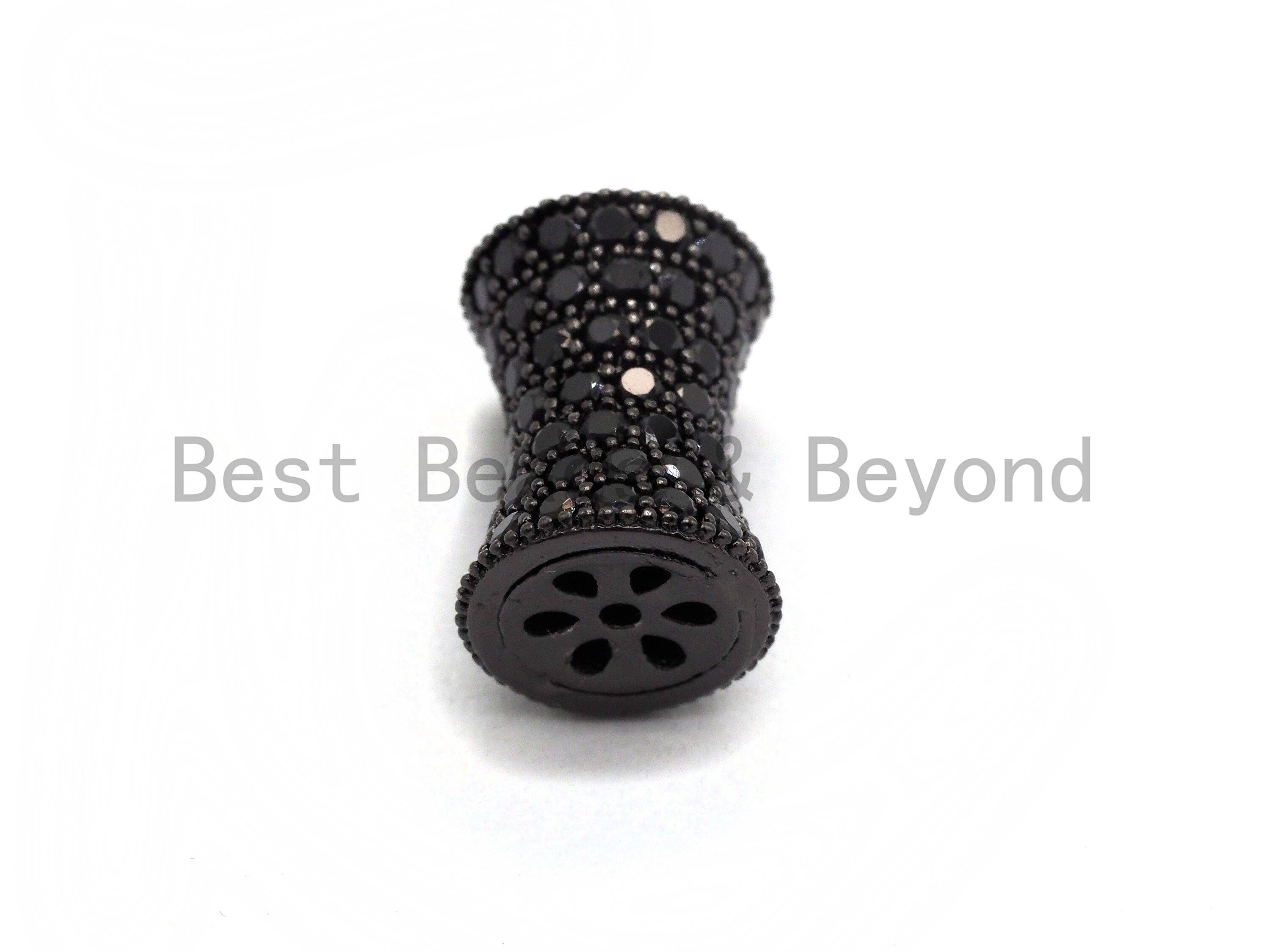 Black CZ Pave On Black Hourglass Spacer Beads, Big Large Hole Spacer Beads, Cubic Zirconia Drum Barrel Space Beads, 10x13mm, SKU#C89