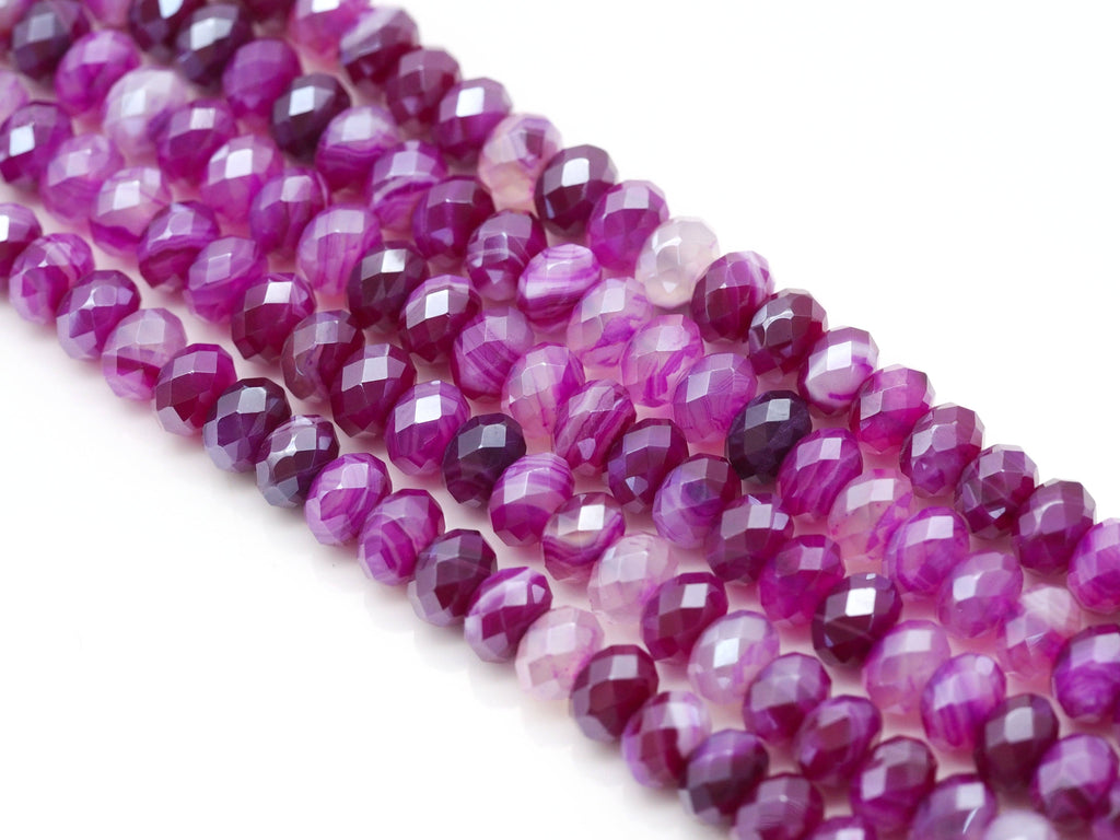 Mystic Natural Pink Banded Agate Rondelle Faceted Beads, Sku#UA263