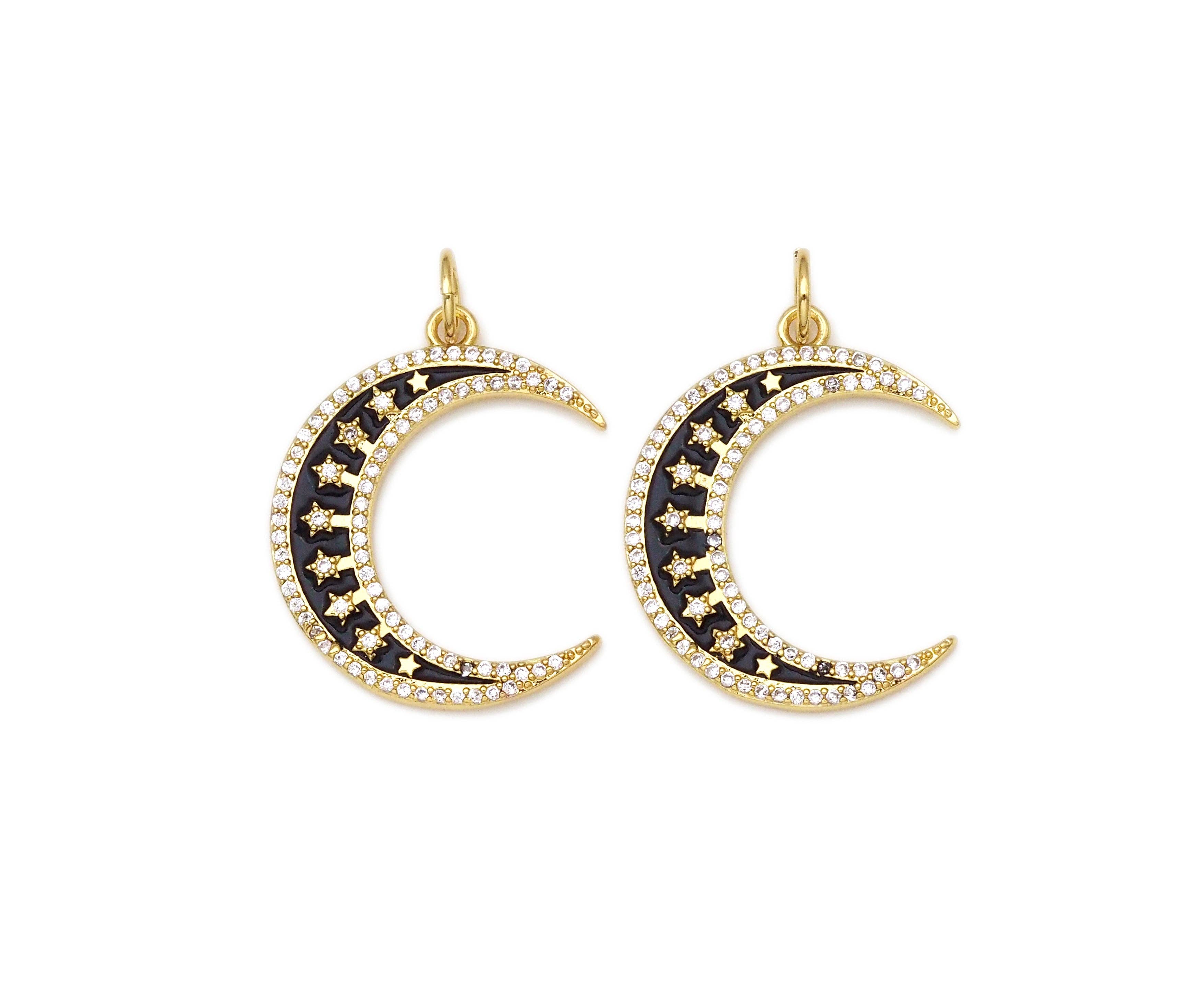 CZ Enamel Cresent Moon Star Charm,Sku#Z1393