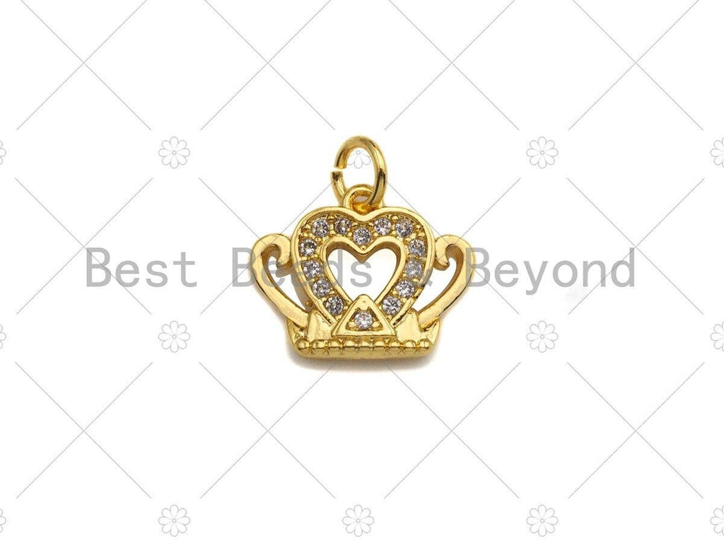 18K Gold Micro CZ Pave Dainty Crown Pendant, Gold Crown Charm,  Crown Beads, Jewelry Findings, 9x12mm, sku#LK37