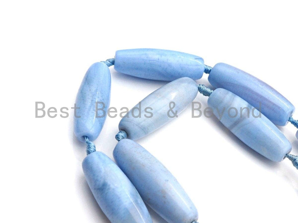 1pc/8pc Natural Agate Long Barrel Spacer Beads, Blue Agate Spacer Beads, Tibetan Beads, 14x40mm, sku#U887