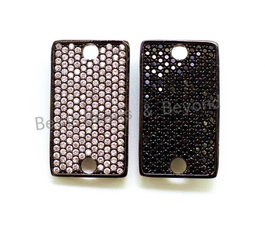CZ Micro Pave Rectangle Black Plated Connector with Big Hole, Cubic Zirconia Charms for Bracelet, 15x26mm, sku#E75C