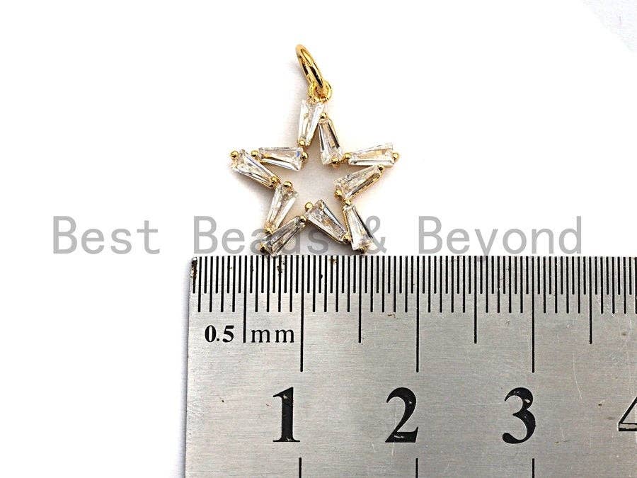 CZ Clear Micro Pave Five Point Star Pendant, Five Point Star Shaped Pave Pendant, Gold plated, 15x16mm, Sku#Y233