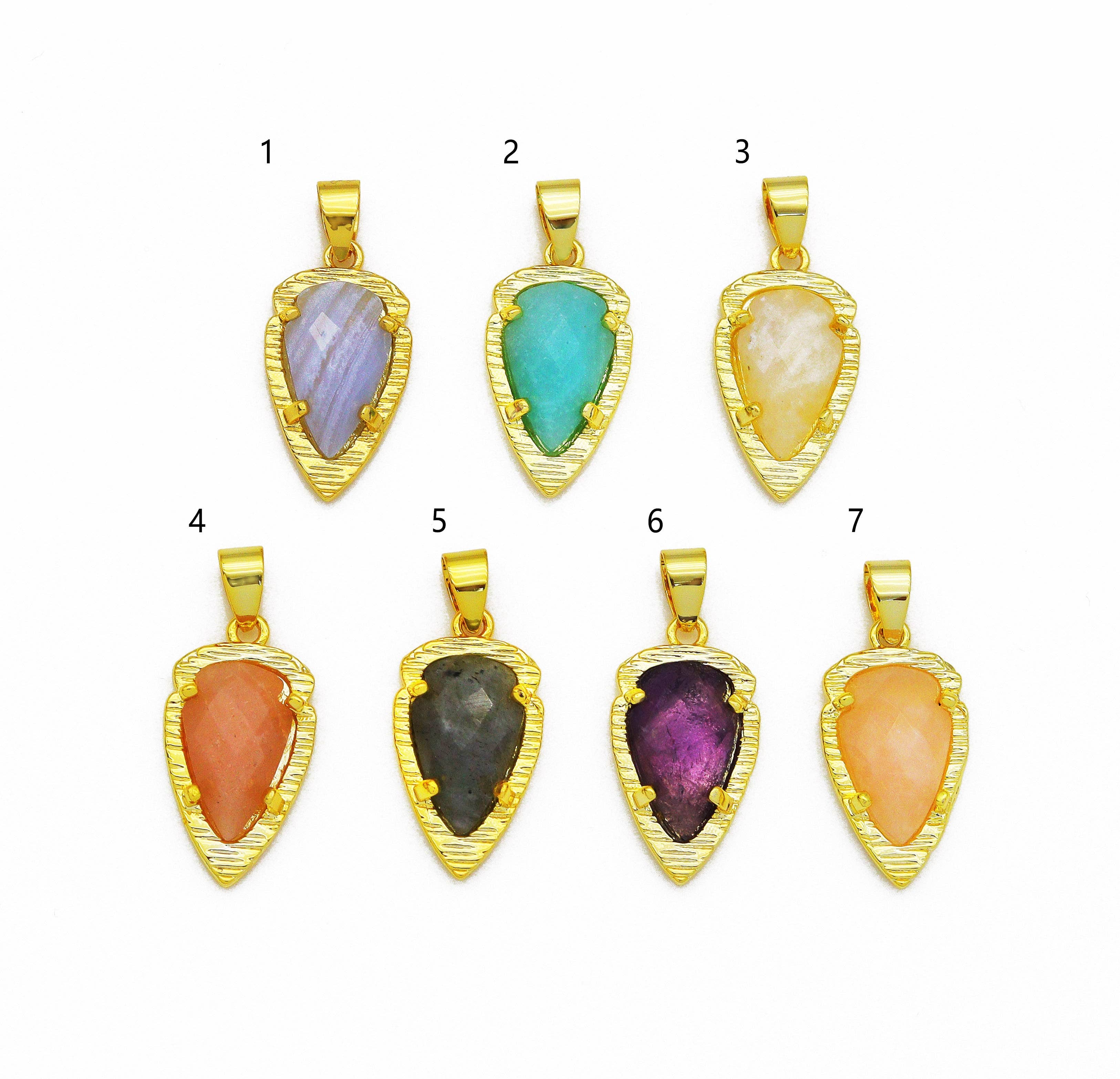 Gold Colorful Teardrop Gemstone Charm, Sku#LY08