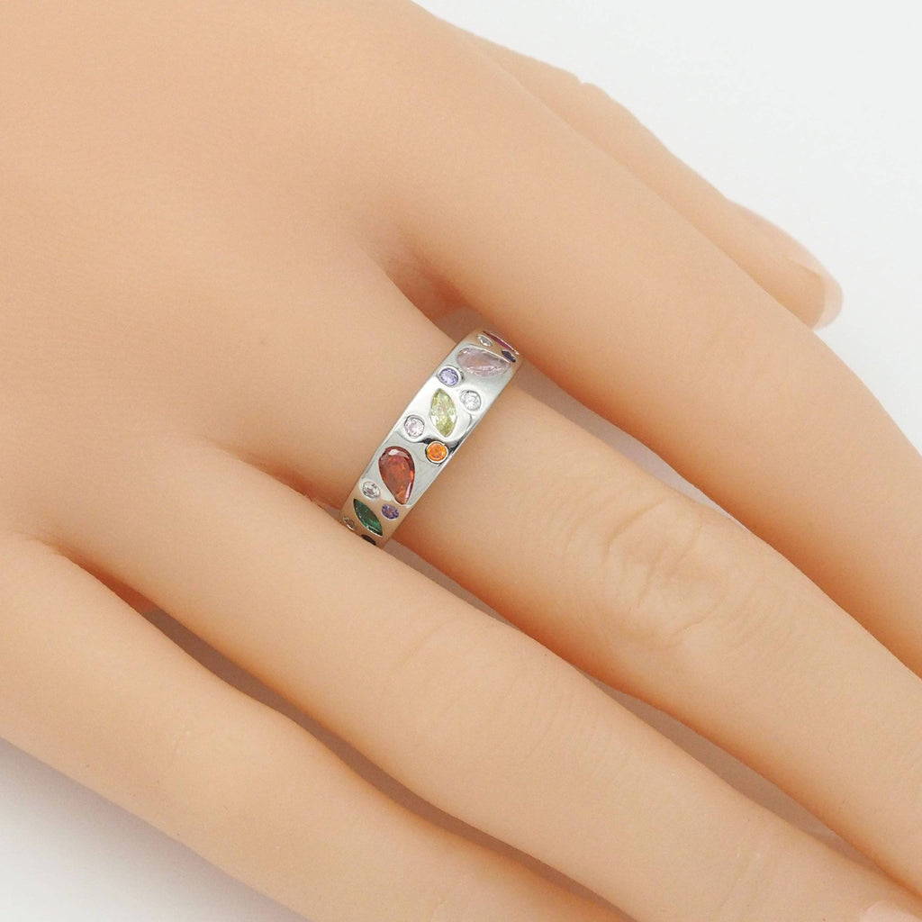 Gold Silver Multicolor Colorful CZ Adjustable Ring, Sku#B373