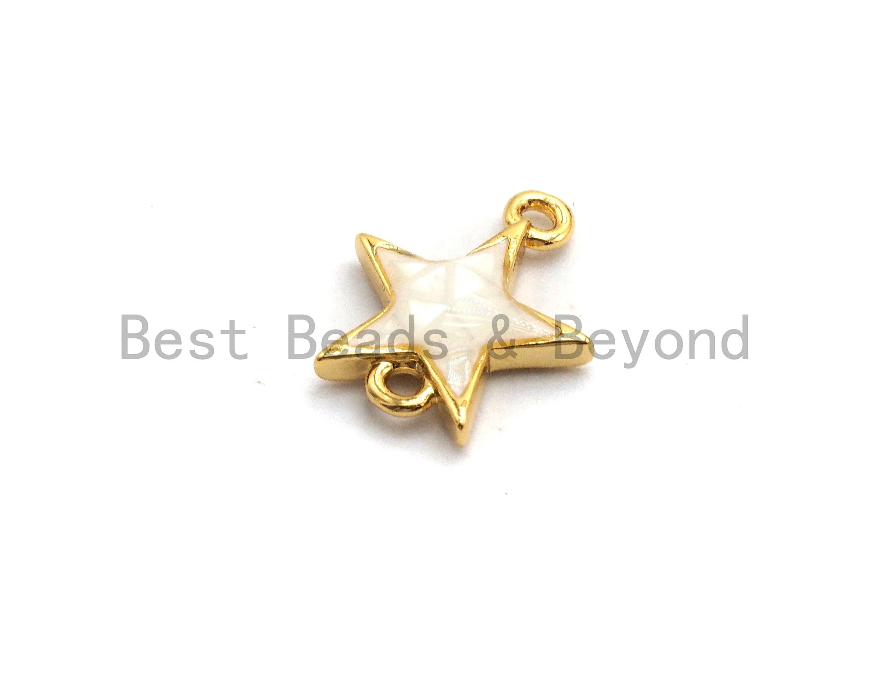 100% Natural White Pearl Shell Star Connector, Gold/Silver Plated Shell Beads, Natural Shell Charm 11x13mm,SKU#Z296