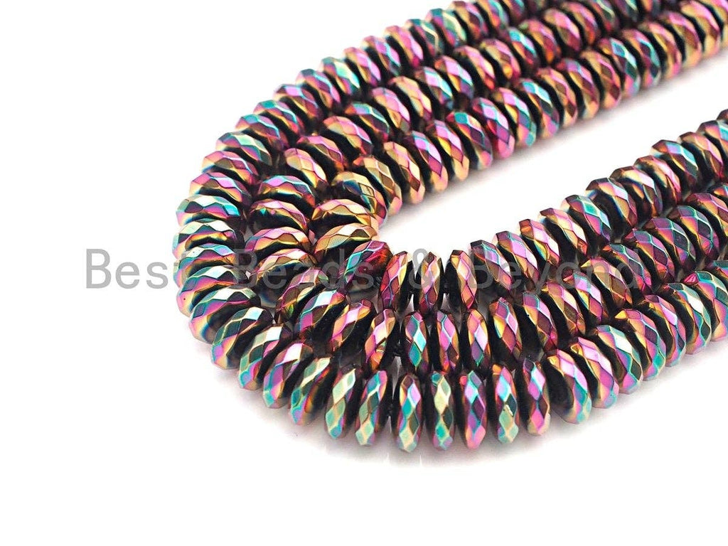 NEW Titanium Red Green Multicolor Hematite, Rondelle Faceted 6mm/8mm/10mm, Natural Hematite beads, 15.5 Full Strand, S127